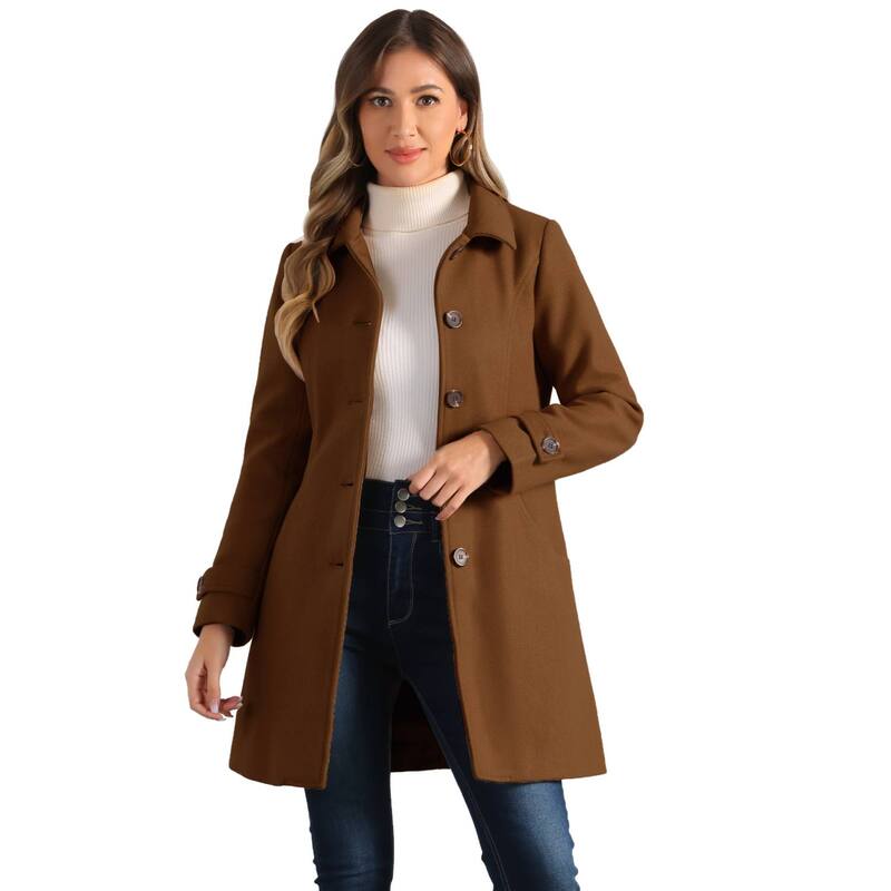 アレグラ ケー レディース アウター ジャケット・ブルゾン コート ALLEGRA K Women's Peter Pan Collar Winter Outwear Trench Coats Dark Brown ブラウン