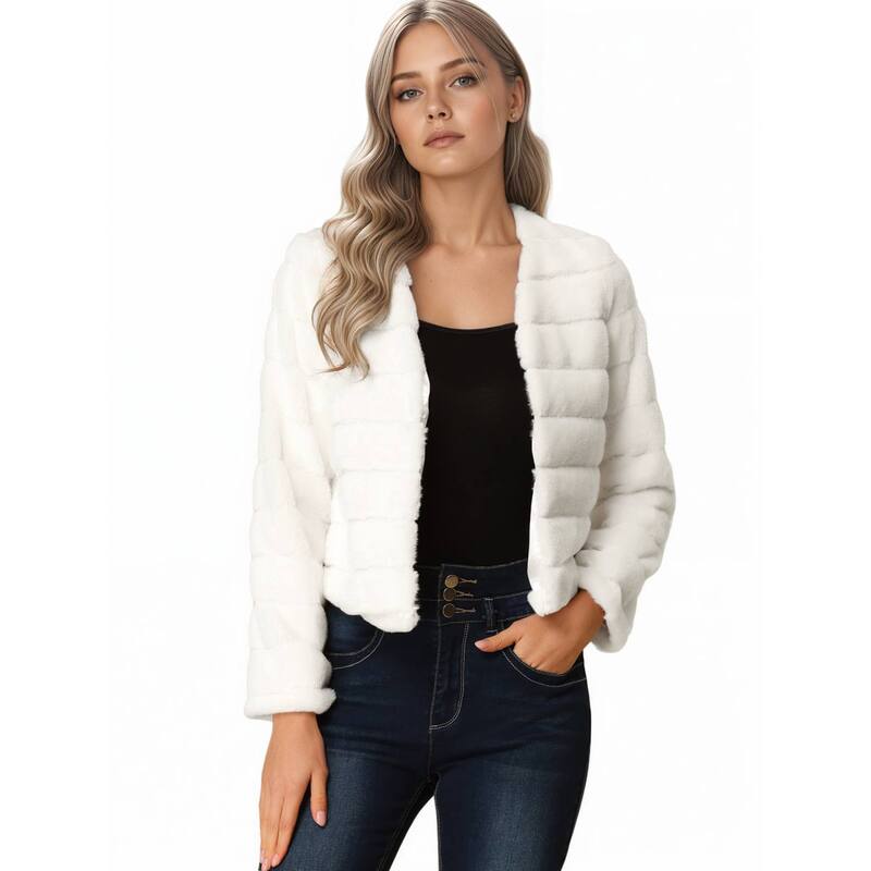 アレグラ ケー レディース アウター ジャケット・ブルゾン コート ALLEGRA K Women's Long Sleeve Solid Color Collarlesshaggy Soft Faux Fur Coat White ホワイト