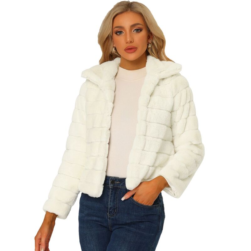 アレグラ ケー レディース アウター 上衣・上衣 落ち込む クロップド ALLEGRA K Women\u0027s Faux Fur Turn Down Collar Open Front Cropped Fluffy Jacket White 白いこと