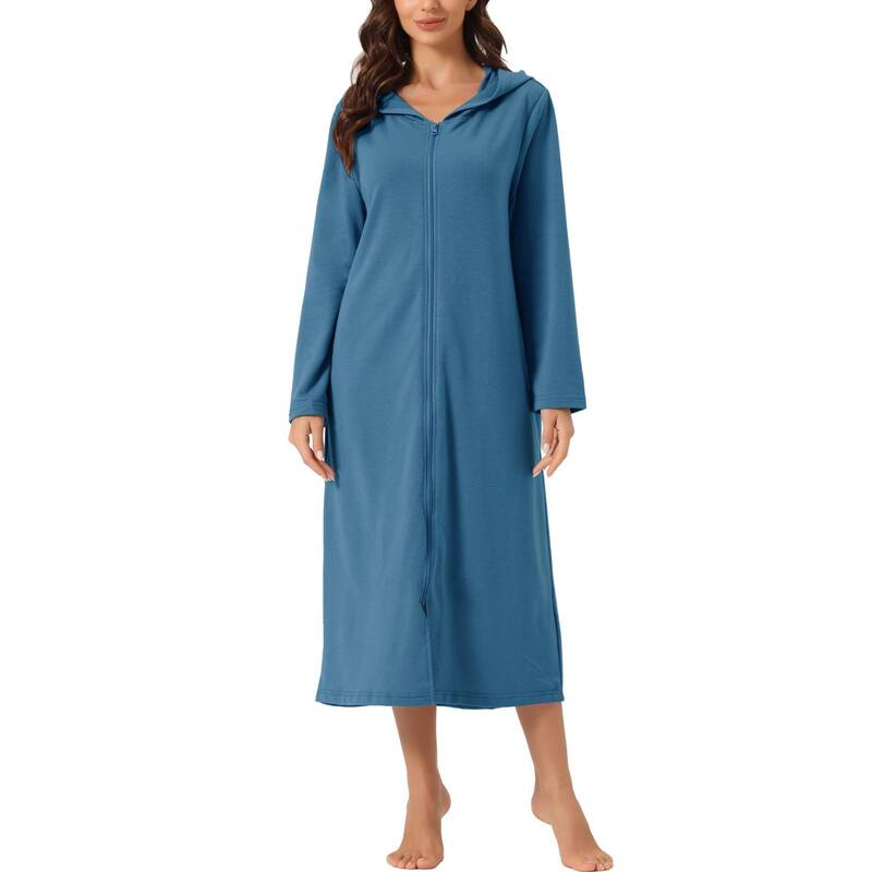 cheibear レディース アンダーウェア ナイトウェア シャツ パーカー cheibear Womens Hoodie Zip Up Closure Pajama Nightshirt Long Sleeve Robe Loungewear Lake Blue ブルー|ReVida 店