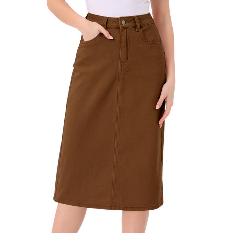 アレグラ ケー レディース ボトムスカート ハイウエスト ミディ デニム ALLEGRA K Casual Denim Skirt for Women High Waistretchy Midi Jean Skirts Brown ブラウン
