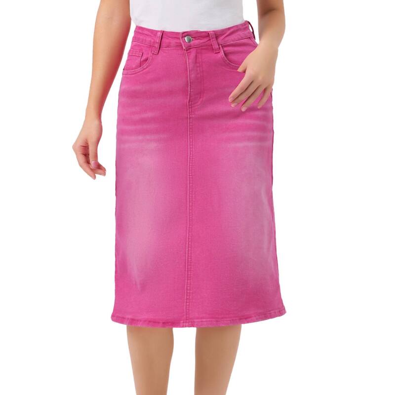 アレグラ ケー レディース ボトムスカート ハイウエスト ミディ デニム ALLEGRA K Casual Denim Skirt for Women High Waistretchy Midi Jean Skirts Washed Pink ピンク