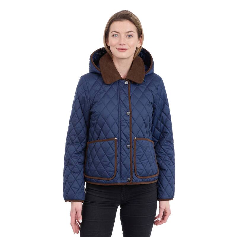 ロンドンフォグ レディース アウター ジャケット・ブルゾン コーデュロイ キルティング クロップド Women's London Fog Cropped Corduroy Trim Quilted Jacket Dark Navy ネイビー