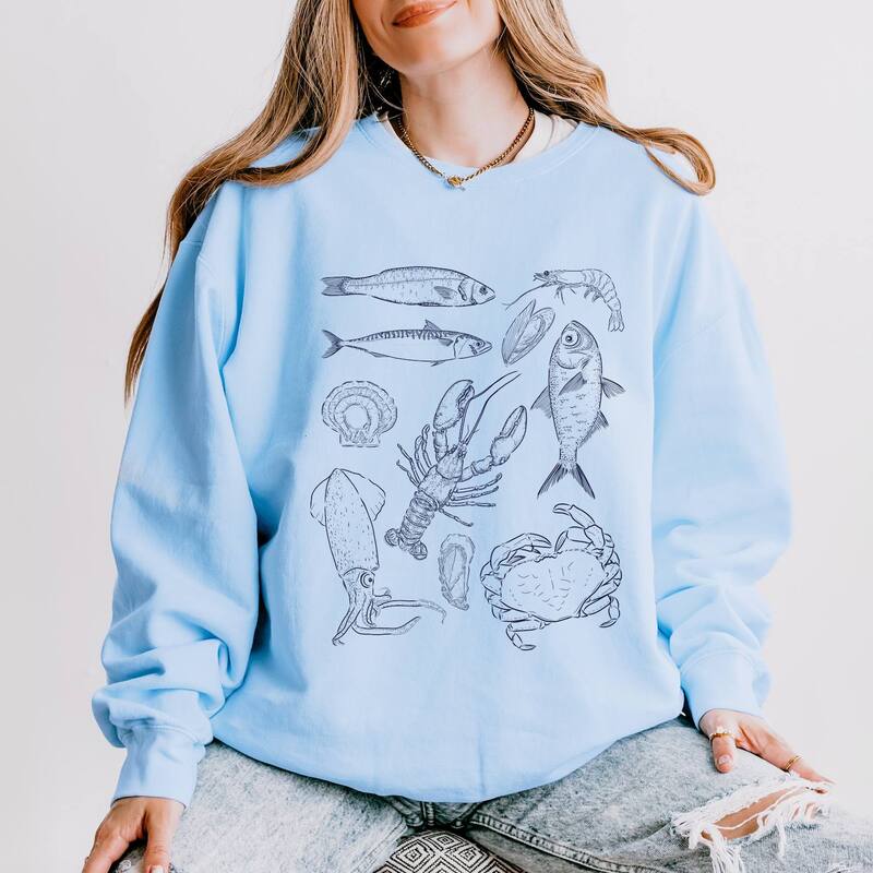 Simply Sage Market レディース トップス Tシャツ スウェット Simply Sage Market Nautical Creaturesketched - Women's Lightweight Garment Dyed Sweatshirt Hydrangea｜ReVida 店