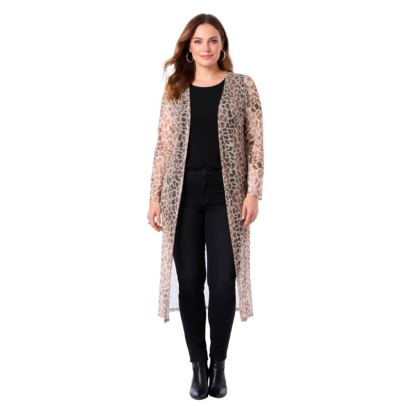 アベニュー レディース アウター ジャケット・ブルゾン プラスサイズ メッシュ Avenue Women's Plusize Long Sleeve Mesh Duster Neutral Savanna