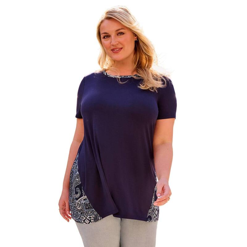 アベニュー レディース トップス Tシャツ プラスサイズ Avenue Women's Plusize Scoop Neck Tunic Blue Bandana ブルー