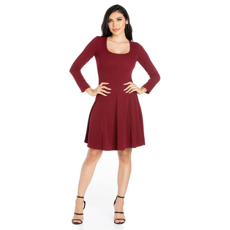 24 セブンコンフォート レディース トップス ワンピース ひざ丈 Women\'s 24seven Comfort Apparelong Sleeve Knee Length Skater Dress Red レッド｜ReVida 店