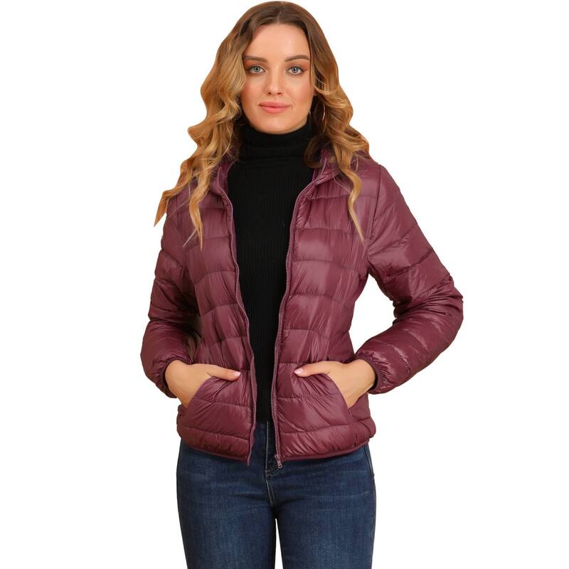 アレグラ ケー レディース アウター 上衣・上衣 落ち込む ALLEGRA K Women\u0027s Hooded Lightweight Down Packable Puffyer Jacket Burgundy バーガンディ