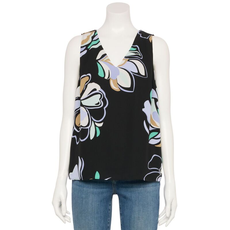 ナインウェスト レディース トップス シャツ Vネック Women's Nine West Adaptive V-Neck Shell Tank Top Black Olivia Floral ブラック｜ReVida 店