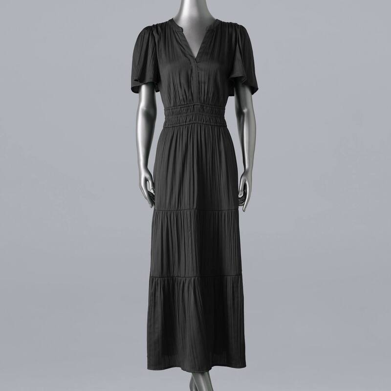 ヴェラウォン レディース トップス 衣装 マキシ Women\u0027simply Vera Wang Short Sleeve Maxi Dress Black 黒いこと
