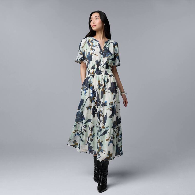 ヴェラウォン レディース トップス ワンピース マキシ Women'simply Vera Wang Short Sleeve Maxi Dress Green Bl Multi Floral グリーン