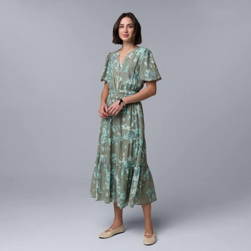 ヴェラウォン レディース トップス 衣装 マキシ Women\u0027simply Vera Wang Short Sleeve Maxi Dress Green Mint Floral 緑であること