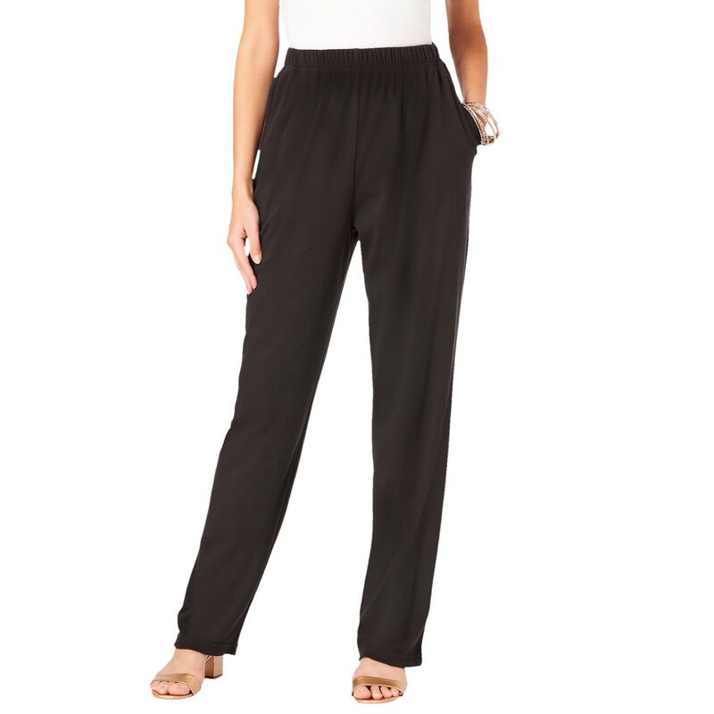 ロアマンズ レディース ボトムス カジュアルパンツ ストレート プラスサイズ トール ニット Roaman's Women's Plusize Tall Plusize Straight Leg Soft Knit Pull On Pant Black ブラック｜ReVida 店