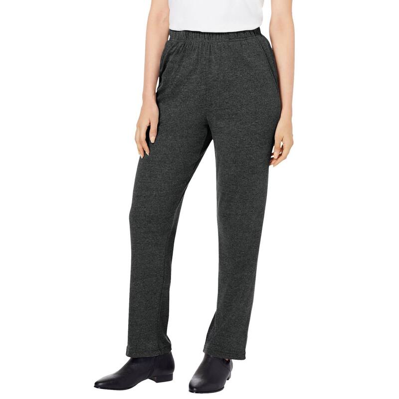 ロアマンズ レディース ボトムス カジュアルパンツ ストレート プラスサイズ トール ニット Roaman's Women's Plusize Tall Plusize Straight Leg Soft Knit Pull On Pant Heather Charcoal チャコール|ReVida 店