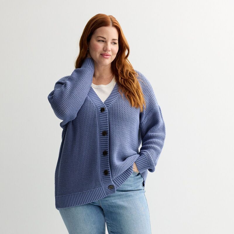 ソノマ レディース アウター ニット・セーター プラスサイズ カーディガン Plusize Sonoma Goods For Life Open Stitch Cardigan Sweater Harper Blue ブルー｜ReVida 店 7,686円