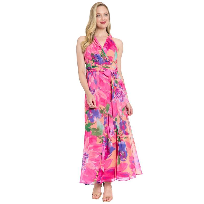 ロンドンタイムス レディース トップス ワンピース プチ マキシ ホルター Petite London Times Halter Maxi Dress with Sash Belt Peach Pink ピンク 21,815円