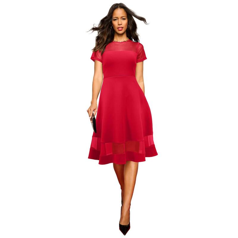 ロアマンズ レディース トップス 衣装 つけ加える大きさ アクアラング Roaman\u0027s Women\u0027s Plusize Scuba Illusion Yoke Dress Vivid Red 赤いこと