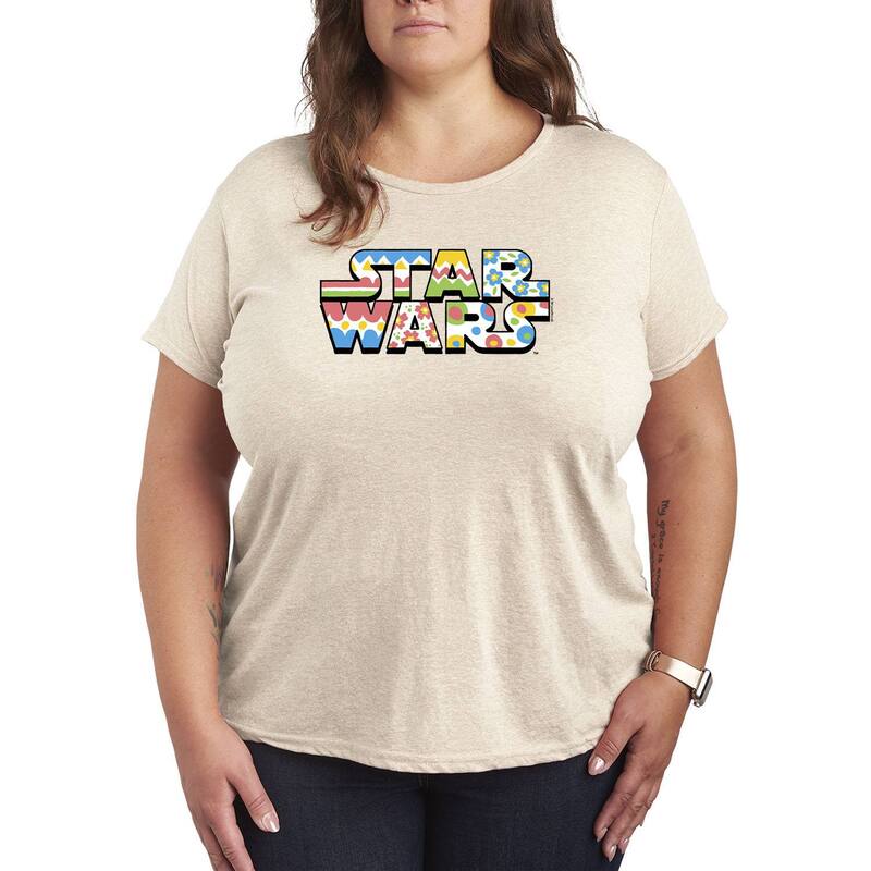 スター ウォーズ レディース トップス Tシャツ プラスサイズ ロゴ グラフィック Plusize Star Wars Easter Egg Logo Graphic Tee Beige ベージュ