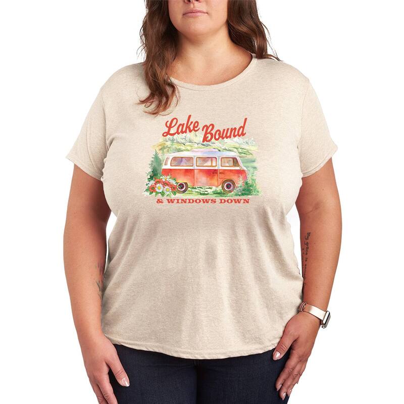 アニメキャラクター レディース トップス Tシャツ プラスサイズ ダウン グラフィック Licensed Character Plusize Lake Bound & Windows Down Graphic Tee Beige ベージュ