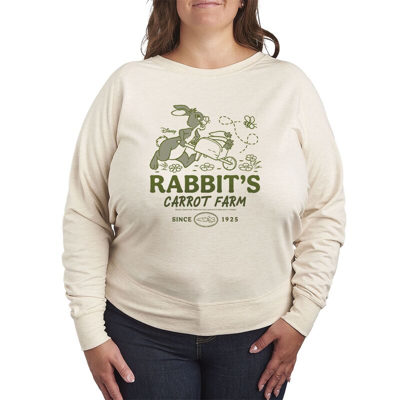 ディズニー レディース トップス Tシャツ プラスサイズ パイル Plusize Disney's Winnie The Pooh Rabbit's Carrot Farm French Terry Long Sleeve Tee Beige ベージュ