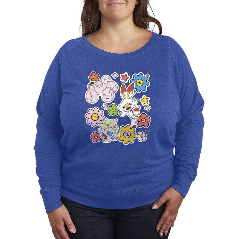 アニメキャラクター レディース トップス Tシャツ プラスサイズ パイル Licensed Character Plusize Pokmon Easter Collage French Terry Long Sleeve Tee Heatheroyal Blue ヘザー