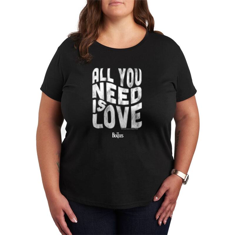 アニメキャラクター レディース トップス Tシャツ プラスサイズ グラフィック Licensed Character Plusize The Beatles All You Need Is Love Distressed Graphic Tee Black ブラック
