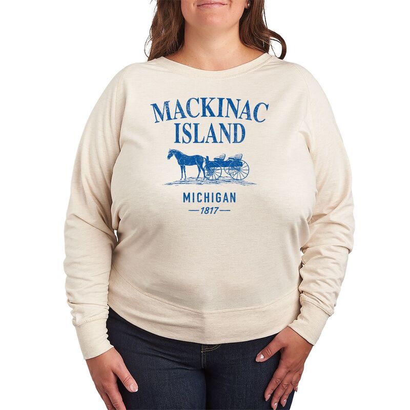アニメキャラクター レディース トップス Tシャツ プラスサイズ パイル Licensed Character Plusize Mackinac Island Michigan 1817 French Terry Long Sleeve Tee Beige ベージュ