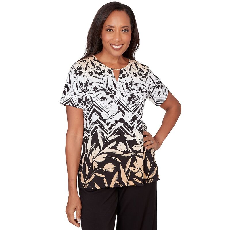 アルフレッド ダナー レディース トップス シャツ フラワー柄 プチ プリント フラワー Petite Alfredunner Chevron Floral Ombre Print-Shirt Neutral｜ReVida 店