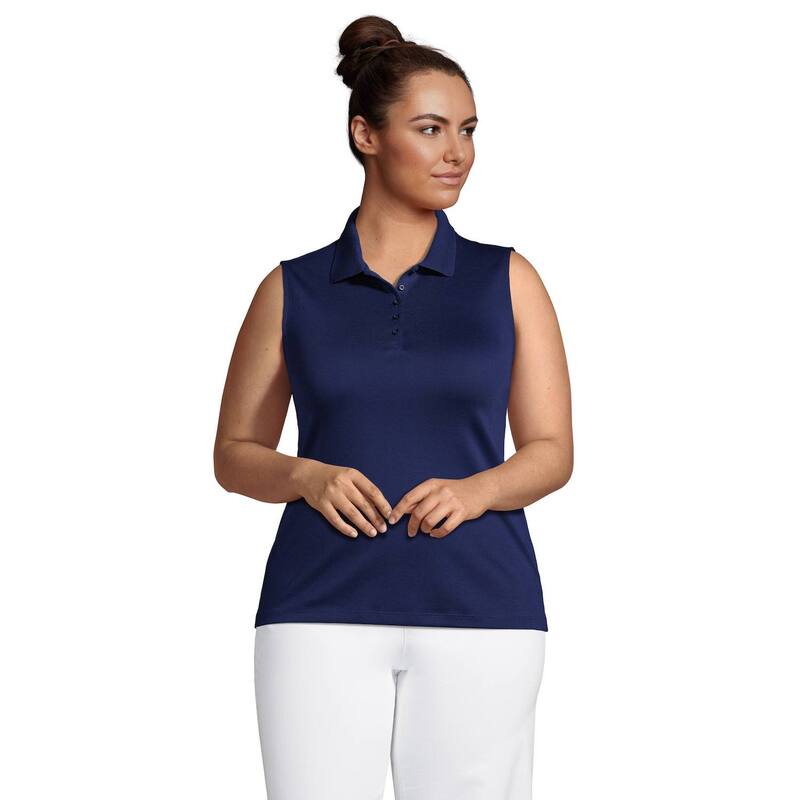 ランズエンド レディース トップス Tシャツ ポロシャツ プラスサイズ ノースリーブ コットン Plusize Lands' End Sleevelessupima Cotton Polo Top Deep Sea Navy ネイビー 11,294円