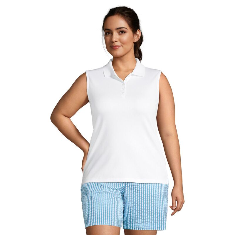 ランズエンド レディース トップス Tシャツ ポロシャツ プラスサイズ ノースリーブ コットン Plusize Lands' End Sleevelessupima Cotton Polo Top White ホワイト