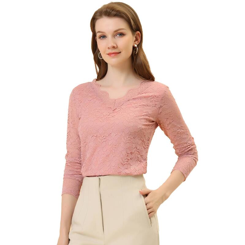 アレグラ ケー レディース トップス シャツ フラワー柄 シアー ブラウス レース フラワー ALLEGRA K Women's Floral Embroidery Sheer Long Sleeves Lace Blouse Topink ピンク
