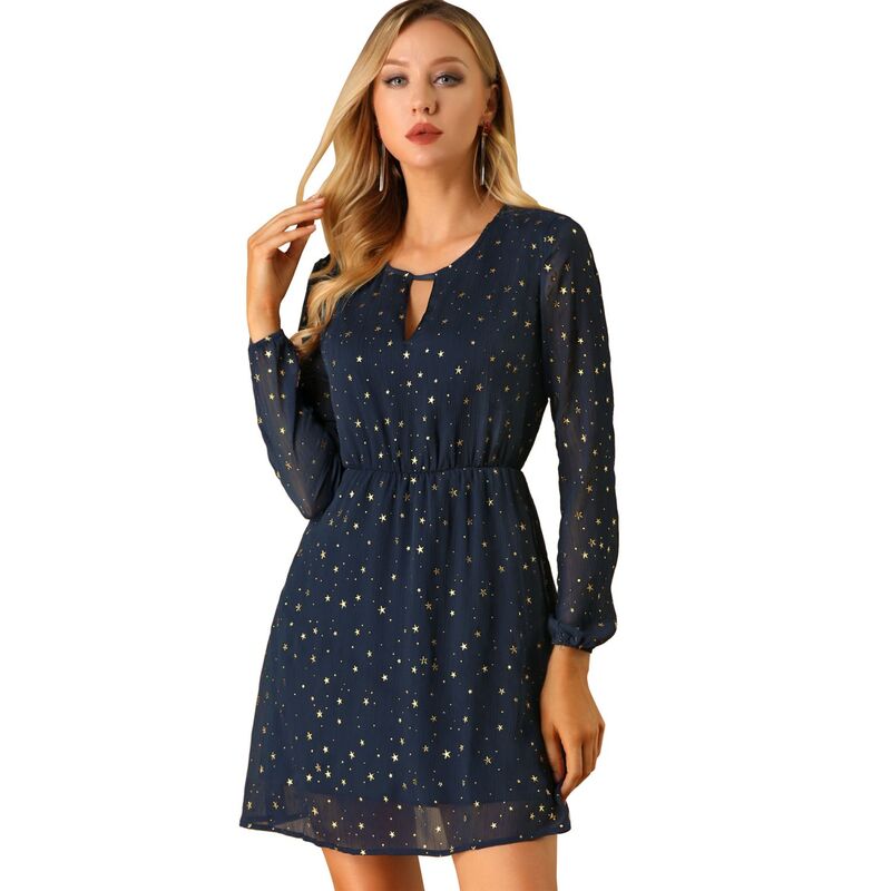 アレグラ ケー レディース トップス ワンピース Vネック A ライン ALLEGRA K Women's Choker V Neck Long Sleeves Above Knee A Line Dress Dark Blue ブルー｜ReVida 店