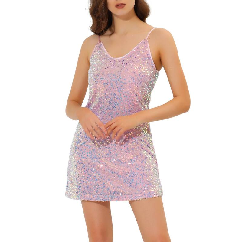 アレグラ ケー レディース トップス ワンピース ミニ スパンコール ALLEGRA K Women's Glitter Sparkle Adjustable Strapromini Sequin Dress Pinks
