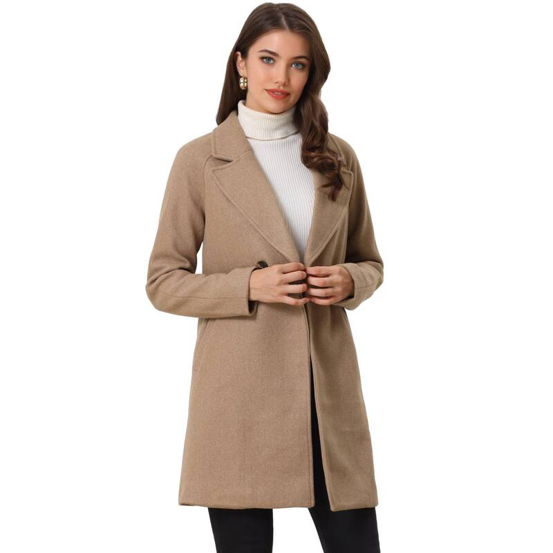 アレグラ ケー レディース アウター ジャケット・ブルゾン コート ALLEGRA K Women's Double Breasted Lapel Raglan Long Sleeve Mid Length Overcoat Darkhaki カーキ|ReVida 店