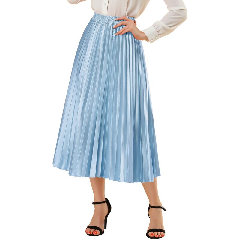 アレグラ ケー レディース ボトムスカート プリーツ ミディ トール ALLEGRA K Women's Elastic Waist Metallic Shiny Accordion Pleated Midi Skirt Blue ブルー|ReVida 店