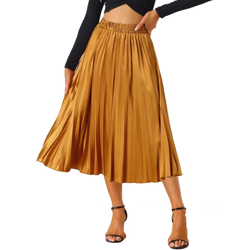 アレグラ ケー レディース ボトムスカート プリーツ ミディ トール ALLEGRA K Women's Elastic Waist Metallic Shiny Accordion Pleated Midi Skirt Orange オレンジ｜ReVida 店 9,706円