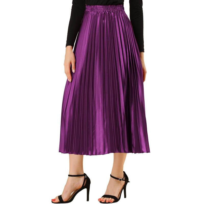 アレグラ ケー レディース ボトムスカート プリーツ ミディ トール ALLEGRA K Women's Elastic Waist Metallic Shiny Accordion Pleated Midi Skirt Purple パープル|ReVida 店