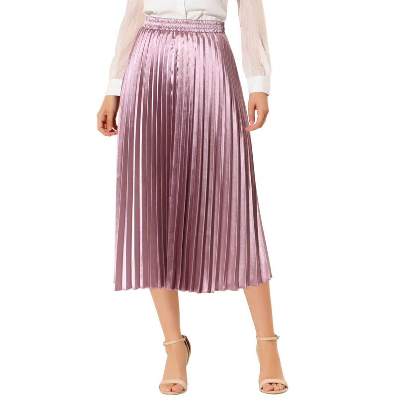 アレグラ ケー レディース ボトムスカート プリーツ ミディ トール ALLEGRA K Women's Elastic Waist Metallic Shiny Accordion Pleated Midi Skirt Rose Purple パープル｜ReVida 店