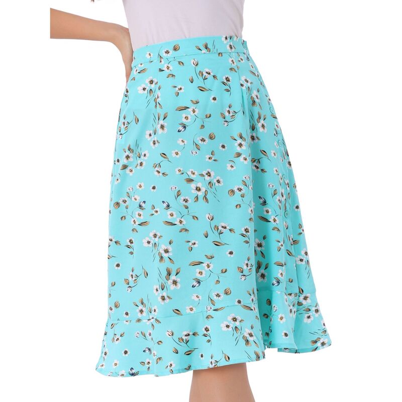 アレグラ ケー レディース ボトムスカート フリル裾 フラワー柄 プリント フリル ミディ フラワー ALLEGRA K Women's Floral Prints Ruffle Hem Elastic Waist Split Midi Skirt Sky Blue ブルー