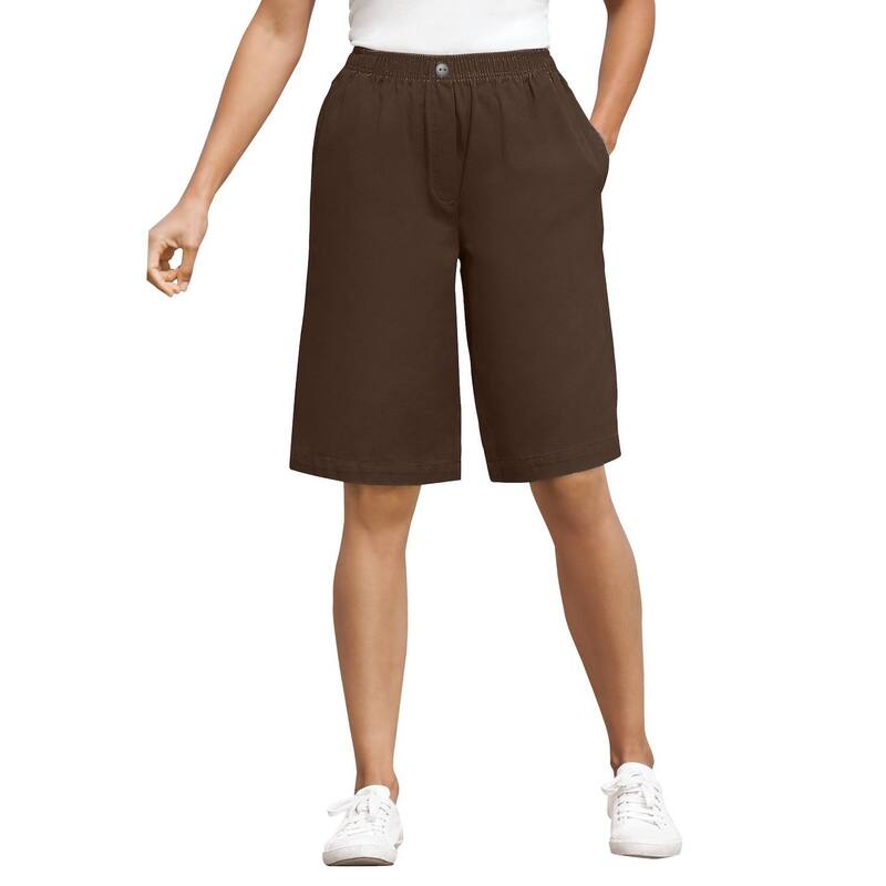 ウーマン ウィズイン レディース ボトムス ハーフパンツ・ショーツ プラスサイズ ショートパンツ コットン デニム Woman Within Plusize 7-Day Elastic-Waist Pull-On Cotton Denim Shorts Chocolate チョコレート