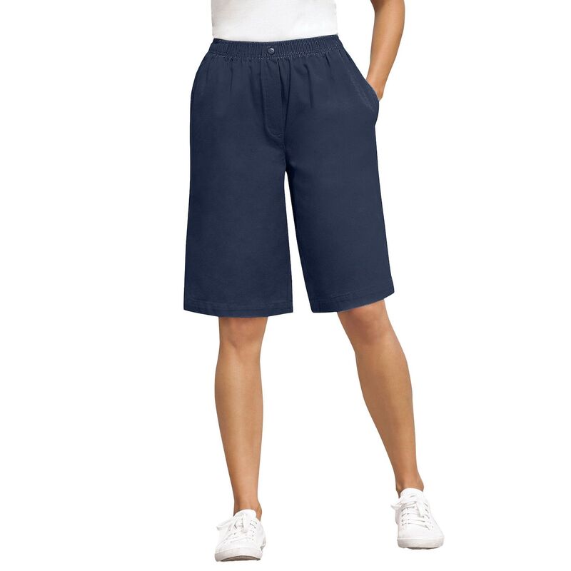 ウーマン ウィズイン レディース ボトムス ハーフパンツ・ショーツ プラスサイズ ショートパンツ コットン デニム Woman Within Plusize 7-Day Elastic-Waist Pull-On Cotton Denim Shorts Navy ネイビー