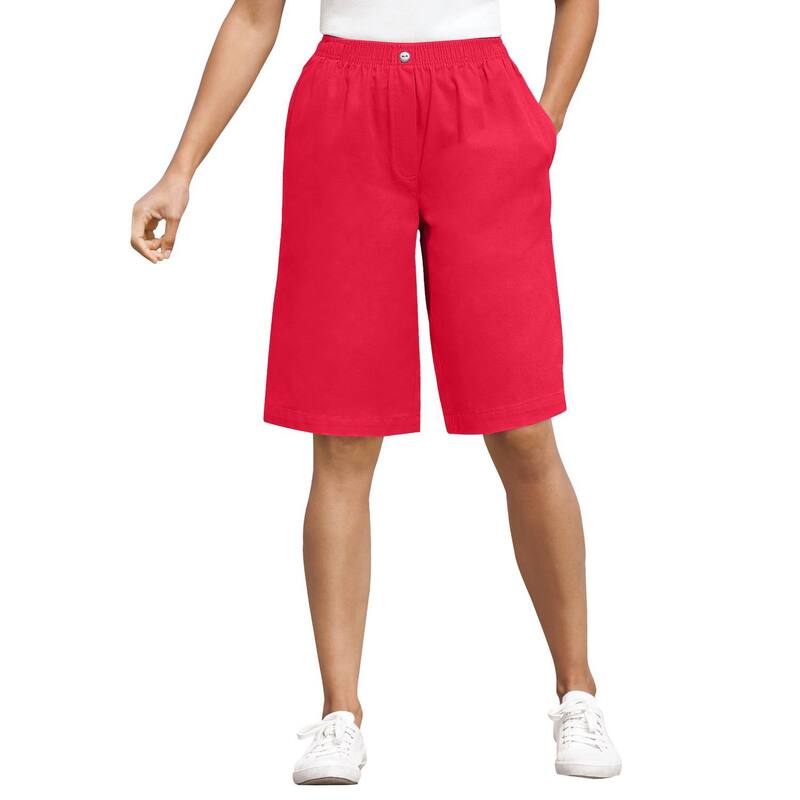 ウーマン ウィズイン レディース ボトムス ハーフパンツ・ショーツ プラスサイズ ショートパンツ コットン デニム Woman Within Plusize 7-Day Elastic-Waist Pull-On Cotton Denim Shorts Vivid Red レッド 9,485円