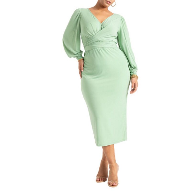 エロクイ レディース トップス 衣装 つけ加える大きさ midi ELOQUII Women\u0027s Plusize Cross Front Midi Dress Basil