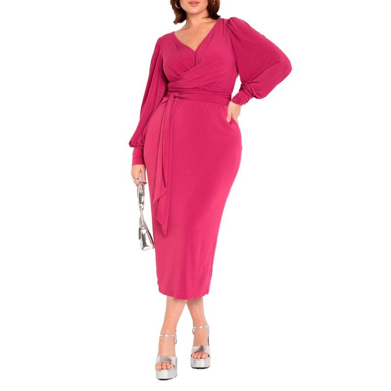 エロクイ レディース トップス ワンピース プラスサイズ ミディ ELOQUII Women's Plusize Cross Front Midi Dress Boysenberry|ReVida 店