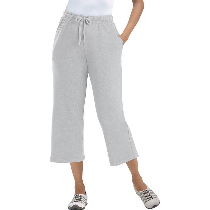 ウーマン ウィズイン レディース ボトムス カジュアルパンツ プラスサイズ プチ キャップ ニット Woman Within Plusize Petite Sport-Knit Pull-On Capri Pants Heather Grey グレー