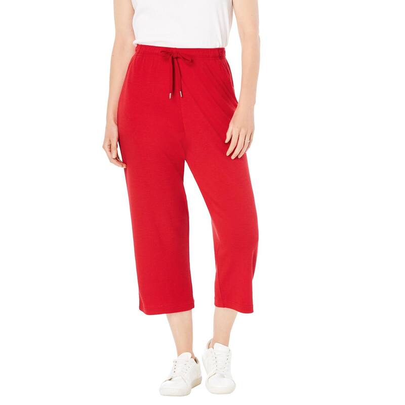 ウーマン ウィズイン レディース ボトムス カジュアルパンツ プラスサイズ プチ キャップ ニット Woman Within Plusize Petite Sport-Knit Pull-On Capri Pants Vivid Red レッド