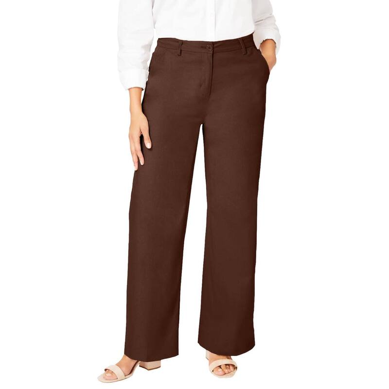 ジェシカロンドン レディース ボトムス カジュアルパンツ プラスサイズ プチ コットン Jessica London Women's Plusize Petite Stretch Cotton Chino Wide-Leg Trouserich Brown ブラウン