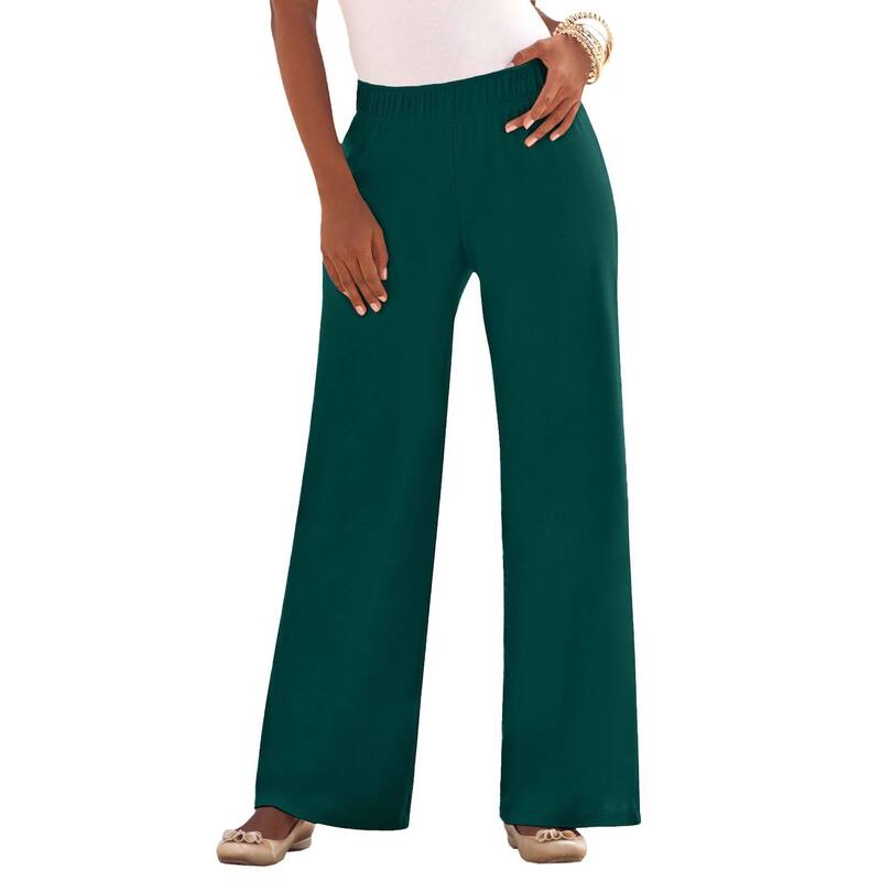 ロアマンズ レディース ボトムス カジュアルパンツ ワイドレッグ プラスサイズ ニット Roaman's Women's Plusize Pull-On Wide Leg Soft Knit Pant Emerald Green グリーン｜ReVida 店
