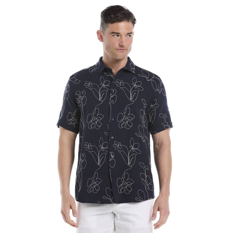 キューバ共和国ベラ レディース トップス プルオーバー Men\u0027s Cubaverallover Embroidery Woven Short Sleeve Button Up Shirt Dress Blues