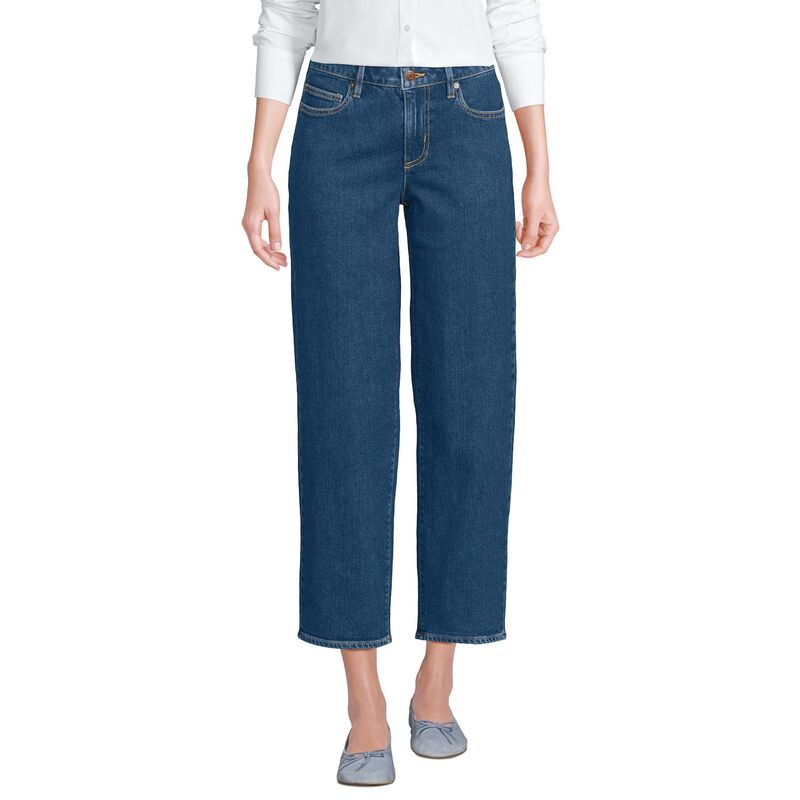 ランズエンド レディース ボトムス カジュアルパンツ プチ デニム ジーンズ Petite Lands' End Soft Denimid Rise Relaxed Straight Crop Jeans Crawford Wash デニム